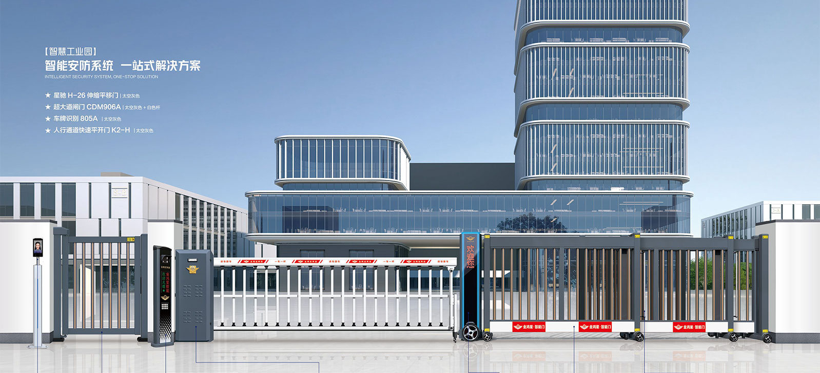 ★ 星驰 H-26 伸缩平移门★ 超大道闸门 CDM906A★ 车牌识别 805A★ 人行通道快速平开门 K2-H